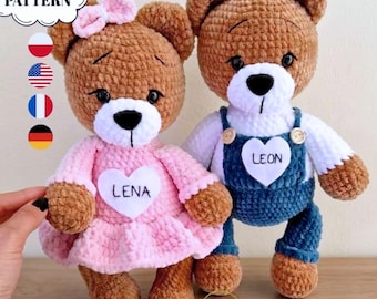 Crochet Bear Pattern Amigurumi, Teddy Bear Pattern PDF, Crochet Patterns for Boy and Girl, Baby Shower Gift DIY, Stuffed Animal Tutorial