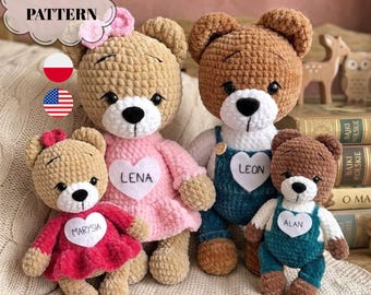 Teddy Bear Family Pattern, Amigurumi Bear Bundle PDF, Forest Animal Toy Set, Crochet Bear Collection, Nursery Decor DIY, Stuffed Bear Pack