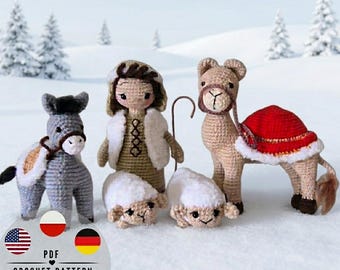 Nativity Scene Crochet Pattern: Shepherd, Sheep, Camel & Donkey (PDF), Instant download, US Terms