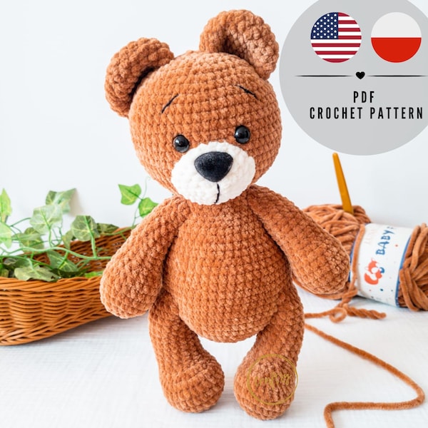 PDF TEDDY BEAR crochet pattern, amigurumi crochet pattern, CraftlyPattern