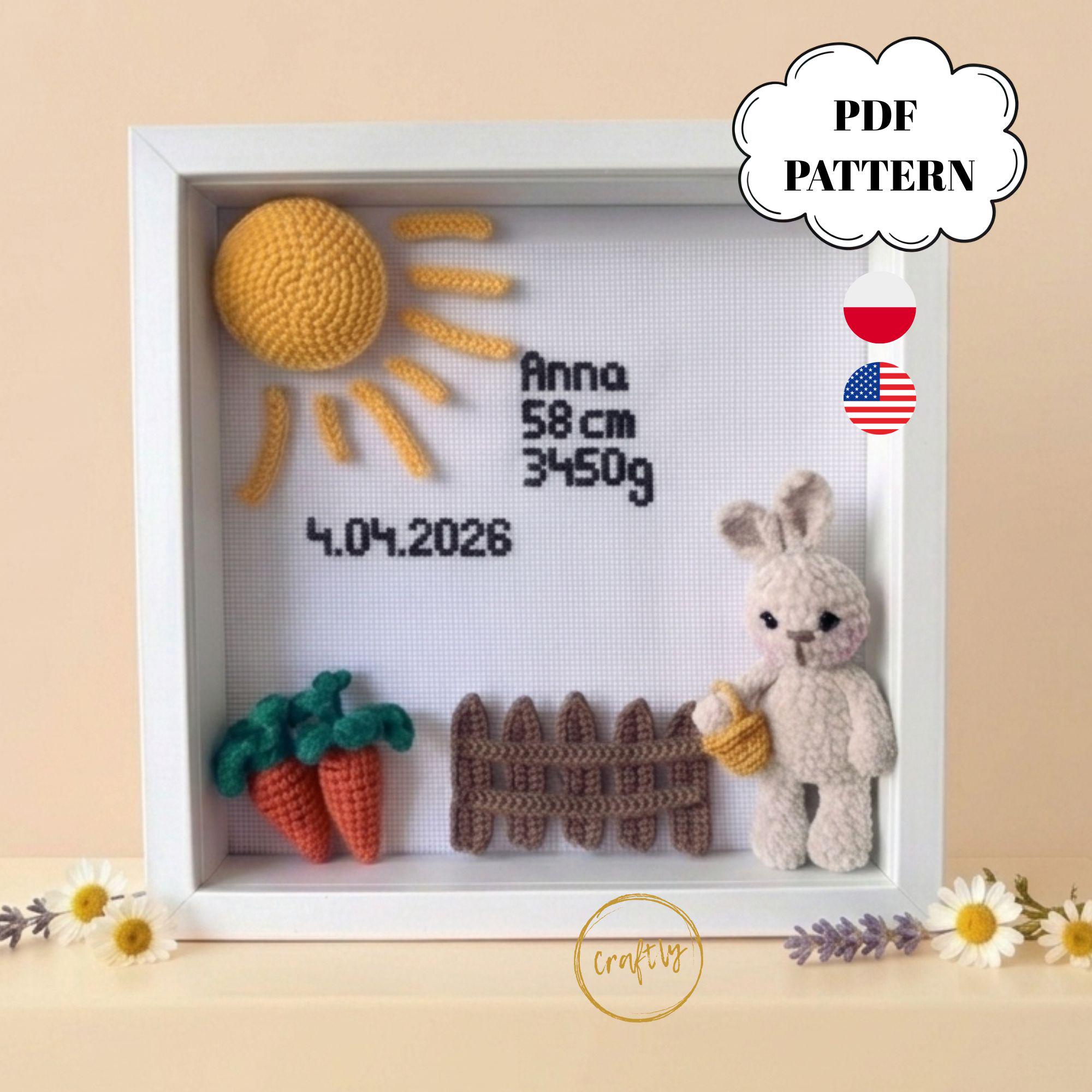 30 Framed Crochet Wall Art Patterns for Stylish, Handmade Decor 2 Bunny in the Garden 3D Frame Crochet Wall Art