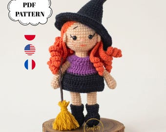 Mini Witch Crochet Pattern, Amigurumi Doll PDF Digital Download, Small Halloween Witch Crochet Tutorial