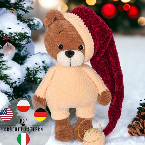 PDF Teddy Bear crochet PATTERN - Amigurumi Teddy Bear Pattern - Sweet Teddy Bear Crochet Pattern - PDF in English, German, Italian, Polish