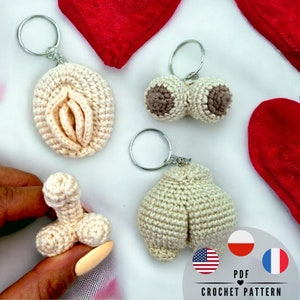 PDF Mini female and male organs keychains crochet patterns, vagina, breast, butt, penis crochet pattern, Valentine's gift, CraftlyPattern
