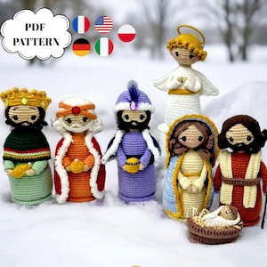 Pacchetto di schemi per il presepe all'uncinetto: Mini amigurumi di Maria, Giuseppe e Gesù (PDF)