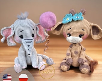 PDF Luna l'elefantessa e Sofia la giraffa modello amigurumi giocattolo / elefante, giraffa carina / tutorial pdf sugli animali amigurumi