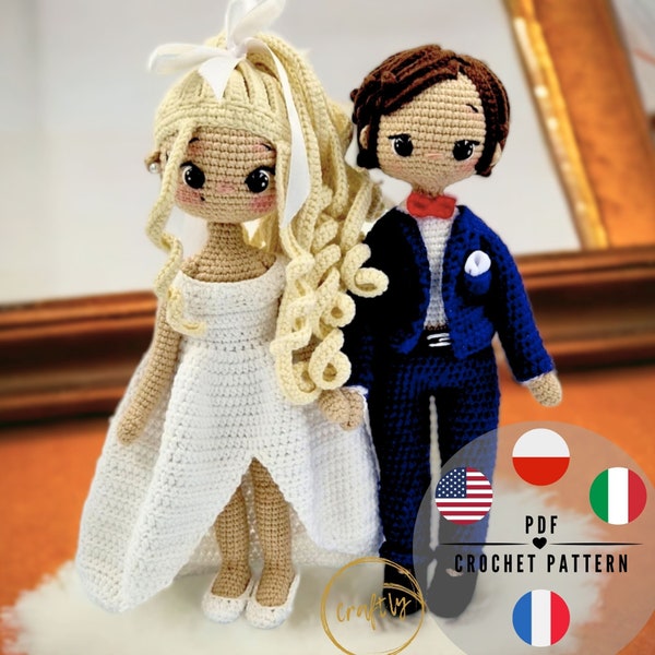 PDF Modèle au crochet amigurumi de poupée et de mariés, PDF en anglais, italien, français et polonais, anniversaire de mariage, modèle artisanal