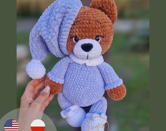 Teddy the Bear in Pijamas - Low-Sew Crochet Bear Pattern - Easy Plush Teddy PDF for Beginners