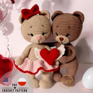 PDF Crochet Pattern – Valentine Bear Couple Amigurumi – Cute Teddy Bear Pair – Valentine&#39;s Day Gift Idea – CraftlyPattern
