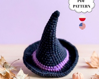 Mini Crochet Witch Hat Pattern PDF | Halloween Amigurumi Accessory | Small Witch Hat for Dolls | Instant Download