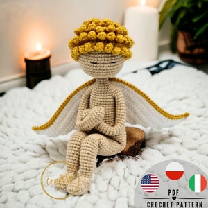 PDF Sitting Angel amigurumi crochet pattern, Pdf in English, Italian and Polish body doll pattern, CraftlyPattern