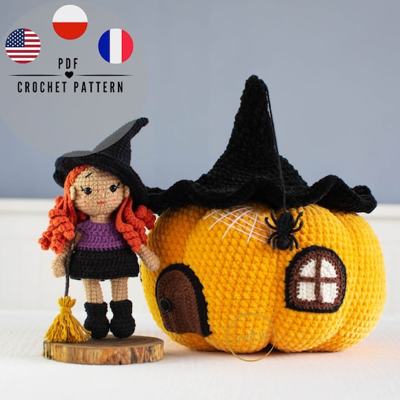 ハロウィンの編みぐるみパターン：魔女とカボチャの家（PDFパターン