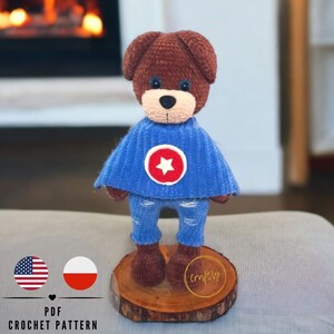 PDF Teddy Bear crochet pattern, Super Hero toy, CraftlyPattern