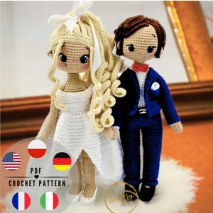 PDF Bride and Groom Doll amigurumi crochet pattern, Pdf in English, Italian, French, German and Polish, Wedding Anniversary, CraftlyPattern
