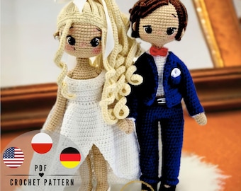 Crochet patterns groom and bride, Crochet wedding doll pattern, Wedding Crochet gift pattern, Crochet wedding ornaments