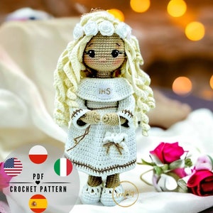 PDF First Communion Doll amigurumi crochet pattern, Pdf in English, Italian, Polish and Spanish, body doll pattern, CraftlyPattern