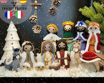 Christmas in July SALE, crochet nativity scene, christmas set pattern, download PDF