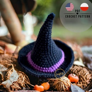 Wzór na szydełkowy mini kapelusz czarownicy w formacie PDF, wzór na Halloween Diy, dekoracje na Halloween, CraftlyPattern