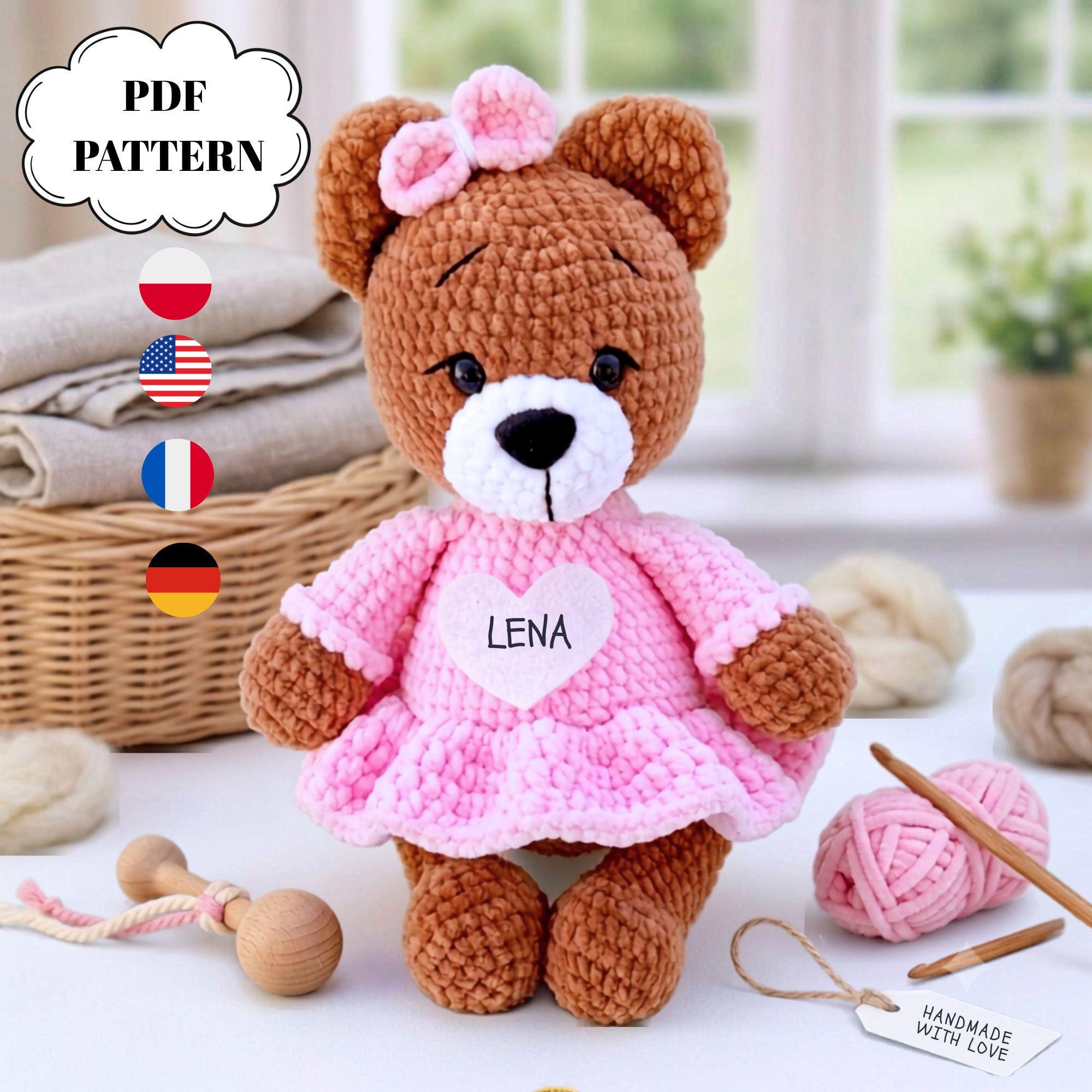 Crochet Plush Bear Pattern with Dress PDF, Amigurumi Teddy Bear Tutorial, Cute Crochet Toy Doll, Baby Shower DIY Gift Craft Guide