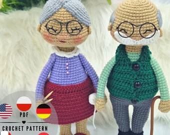 PDF Modèle grand-parents au crochet, modèle amigurumi grand-mère et grand-père, anglais, italien, français, espagnol, polonais, allemand CraftlyPattern