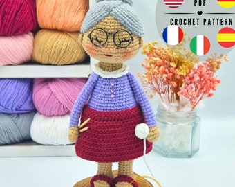 PDF Modèle grand-mère au crochet, modèle grand-mère amigurumi, version anglaise, espagnole, française, italienne, polonaise, allemande