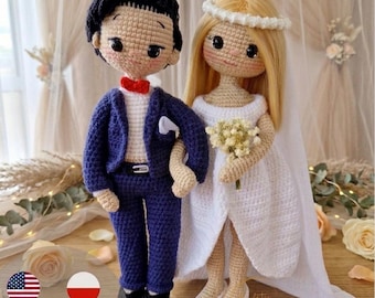 Wedding Couple Doll Crochet Pattern, Bride and Groom Amigurumi Doll Pattern, PDF Tutorial in English (US Terms) and Polish