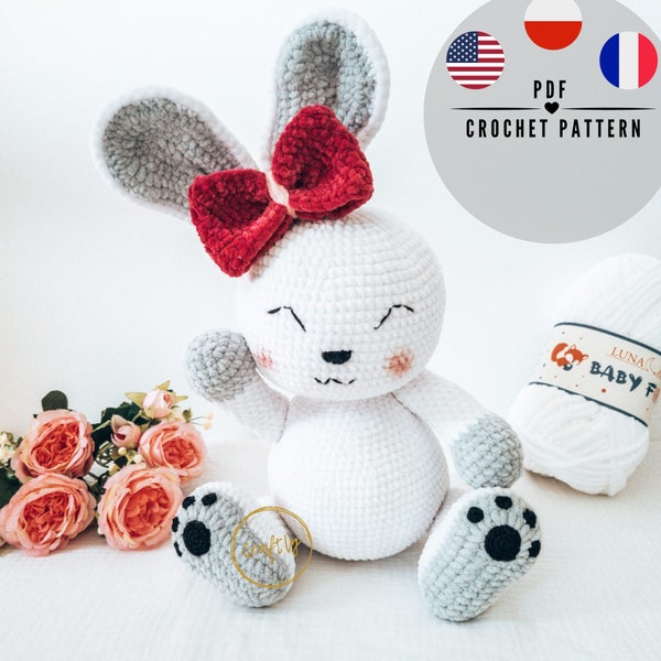 PDF BUNNY crochet pattern - Amigurumi Bunny Crochet Pattern - PDF in English , French and Polish - CraftlyPattern