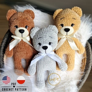 PDF TEDDY BEAR crochet pattern, amigurumi crochet pattern, CraftlyPattern