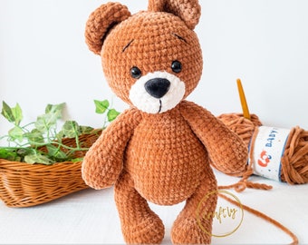 PDF with VIDEO tutorial of cute teddy, crochet pattern, amigurumi crochet pattern, CraftlyPattern