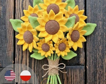 Easy Crochet Sunflower Bouquet Pattern | PDF Tutorial for Floral Home Decor (US Terms)