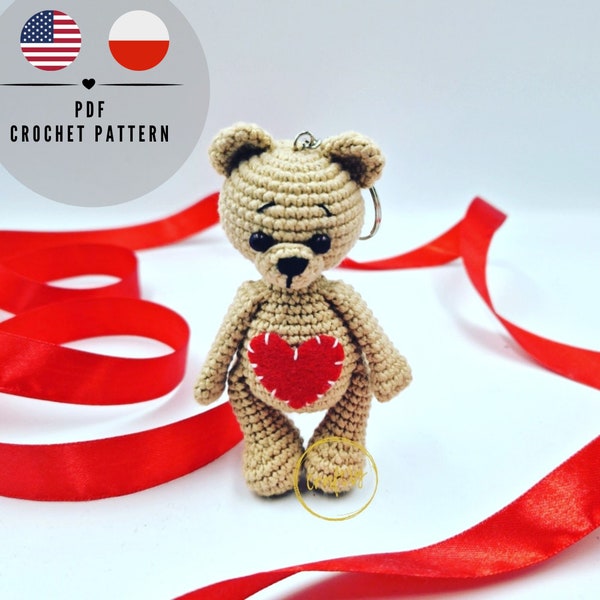 PDF Teddy Bear crochet pattern, Valentine's Teddy Bear, PDF in English, CraftlyPattern