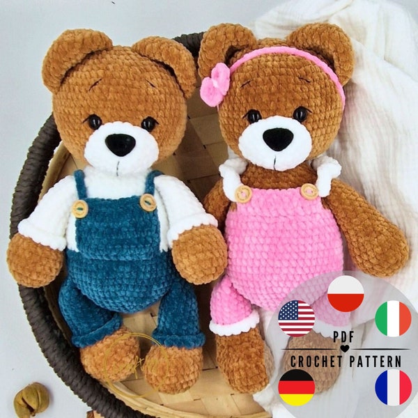 PDF TEDDY BEAR Lea and Leon crochet pattern, amigurumi crochet pattern, CraftlyPattern