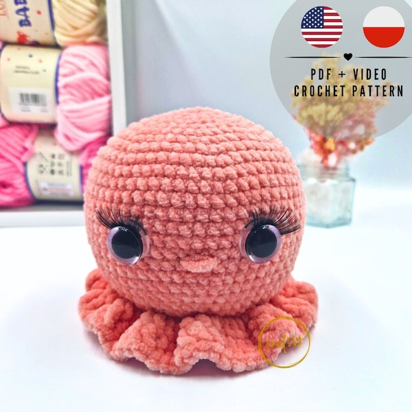 PDF + VIDEO Crochet Octopus pattern, amigurumi octopus Pattern, Crochet gift, Pattern for beginner craftlyPattern