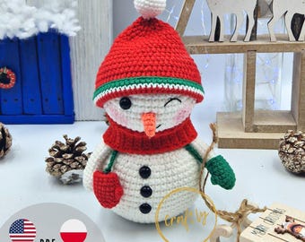 Wzór na szydełkowego bałwana w formacie PDF – Uroczy bałwanek amigurumi, łatwy zimowy wzór szydełkowy, dekoracja świąteczna DIY, pomysł na ręcznie robiony prezent