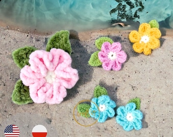 Lot de motifs de fleurs au crochet au format PDF | Fleur avec feuilles | Projet d'artisanat fait main | anglais