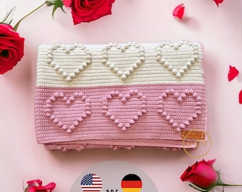 PDF blanket with heart crochet pattern, baby gift, baby shower present, newborn, CraftlyPattern
