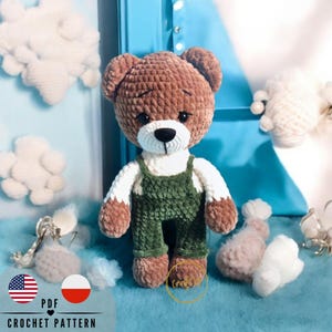 PDF TEDDY BEAR in dungaress crochet pattern, amigurumi crochet pattern, CraftlyPattern