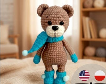 Crochet Bear Pattern PDF, Christmas Teddy Bear Amigurumi Tutorial, Easy Plush Toy Crochet Pattern, English and Polish PDF