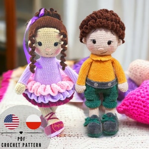 PDF DOLLS crochet pattern, Amigurumi doll crochet pattern, Ballerina doll and boy, Craftly Pattern