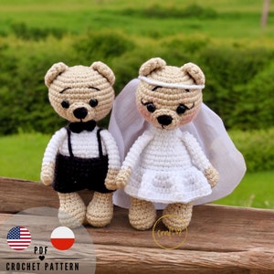 Crochet patterns teddies groom and bride, Crochet wedding decor pattern, Wedding Crochet gift pattern, wedding ornaments, CraftlyPattern
