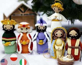 Modèle PDF de lot de crochets de la Nativité pour Noël, Mini Amigurumi de Noël Marie, Joseph, Jésus, les Rois Mages, Gasper, Melchior Balthasar, Ange