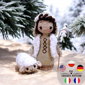 Shepherd and Little Lambs Amigurumi Crochet Pattern, Realistic Nativity Scene Figures, Easy Farm Animal Plushie PDF Religious Christmas Gift