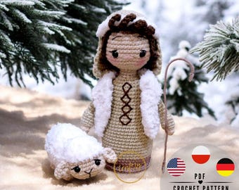 Shepherd and Little Lambs Amigurumi Crochet Pattern, Realistic Nativity Scene Figures, Easy Farm Animal Plushie PDF Religious Christmas Gift