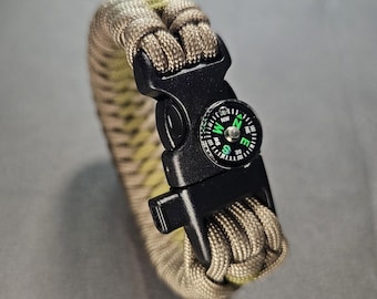 Custom Dragon&#39;s Tooth Paracord Survival Bracelet/Armband with Whistle and Compass