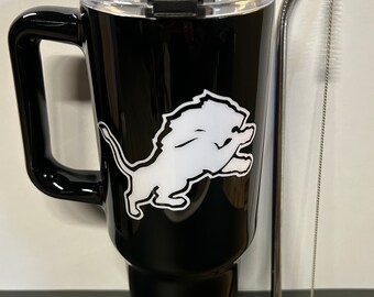 Black & White Detroit Lions Tumbler Stainless Steel Hot/Cold Cup