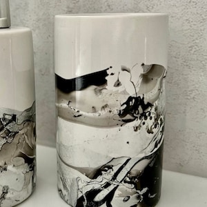 Hand-painted Ceramic Coastal Toothbrush Holder / Make-up Brush Holder, Storm design, created in Cornwall