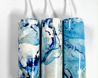 Light Pull, Hand-painted Ceramic Ocean design, white with shades of blue waves, inspired by the seas around Cornwall