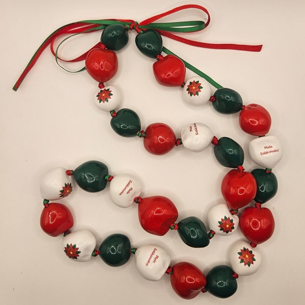 Custom Hawaiian Beach Christmas Mele Kalikimaka Surfing Santa kukui nut lei necklace