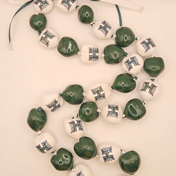 Made To Order Custom kukui nut lei University of Hawaii college lei necklace