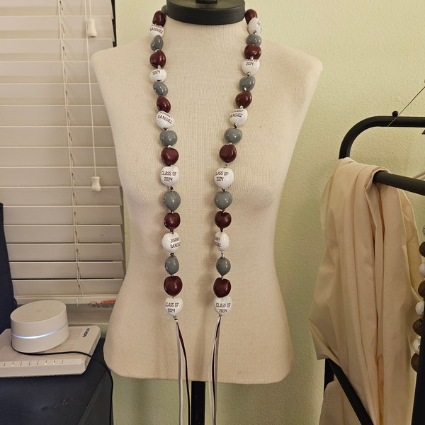 Custom kukui nut lei University of Alabama Crimson Tide graduation stole college lei necklace
